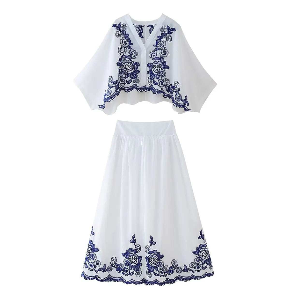 qgtao 2024 Women's Ethnic Embroidered Top Shirt Loose Elastic Waist Skirt Women's Clothing Sales Plus Size Women Clothing