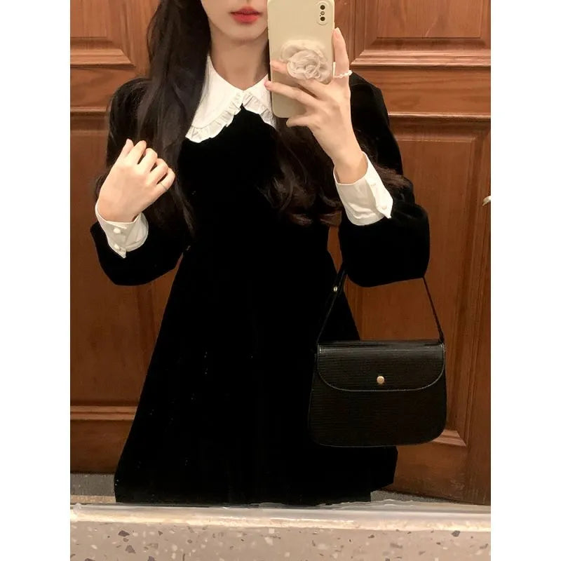 qgtao-Spring Vintage Elegant Dress Women Patchwork Y2k Retro Party Mini Dress Female Casual Korean Fashion Long Sleeve Slim Dress 2024