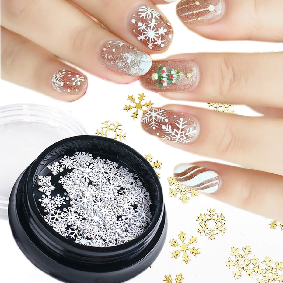 1 box White Snowflake 3D Nail Art Sequins Winter Christmas Snow Flakes Holographic Charms Polishing Gel Accessories SA1980