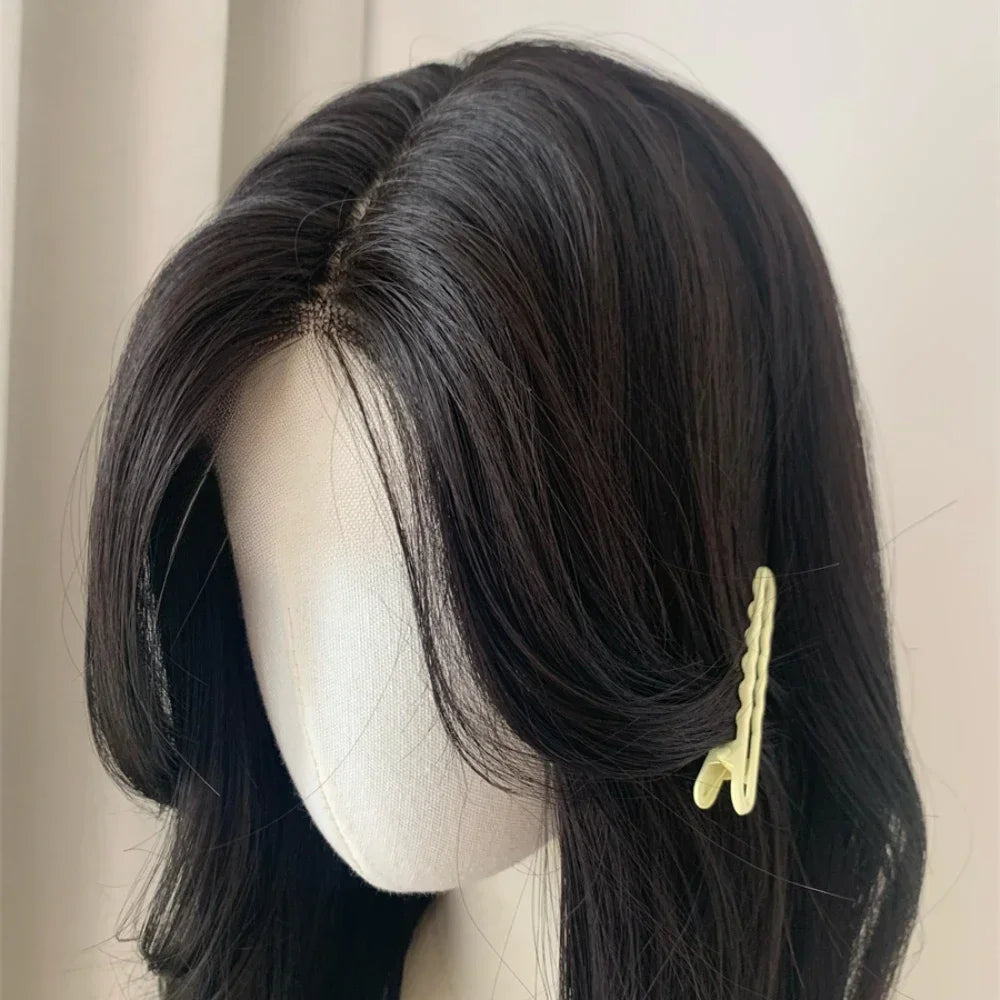 qgtao - Ningning‘s hair Long Black Wig for Women Big Wave Curly Hair Headband Wigs with Eight Bangs Small Lace Front Natural Lolita Wigs