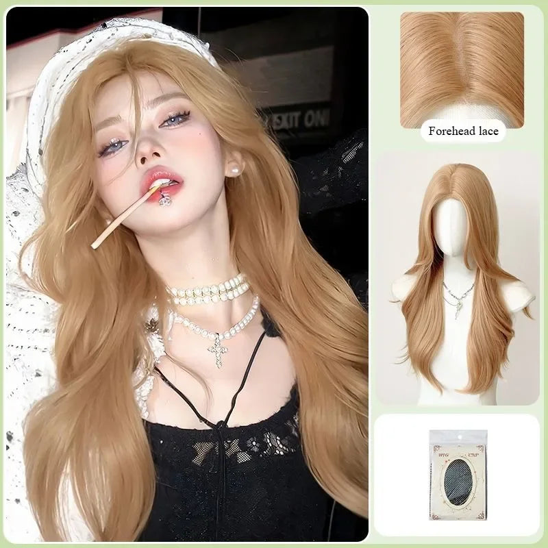 OKLULU - blonde Synthetic Hair Wigs Long Wavy Natural Hair Wigs for Women Natural Wave Cosplay Party Daily Use Lolita Wig Heat Resistant
