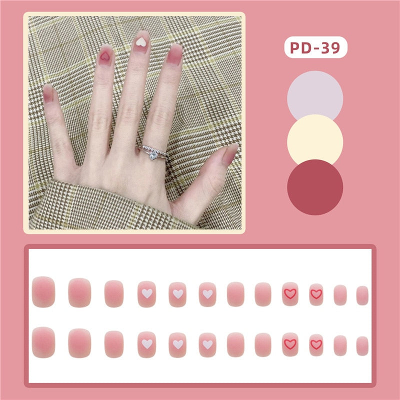 24pcs/box Christmas Fake Nails Style Art Nail Tips Press on False with Glue Designs Set Full Cover Artificial Short Fingernails