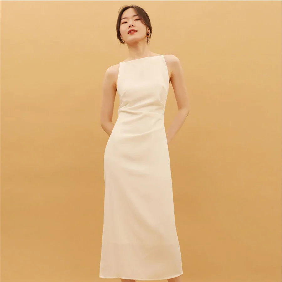 Hepburn Style Sexy Slim Split Party Dress Women French Elegant Y2k Summer Spaghetti Bodycon Dresses Korean Pleated Vestidos New