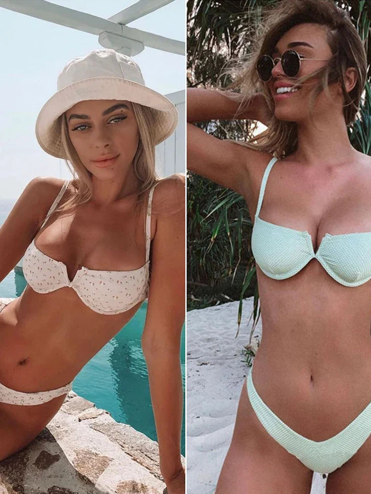 qgtao 2024 New Sexy V Neck Bikini Swimwear Women Two Pieces Swimsuit Push Up Bikini Set Brazilian Bathing Suit Beachwear Swimming Suit