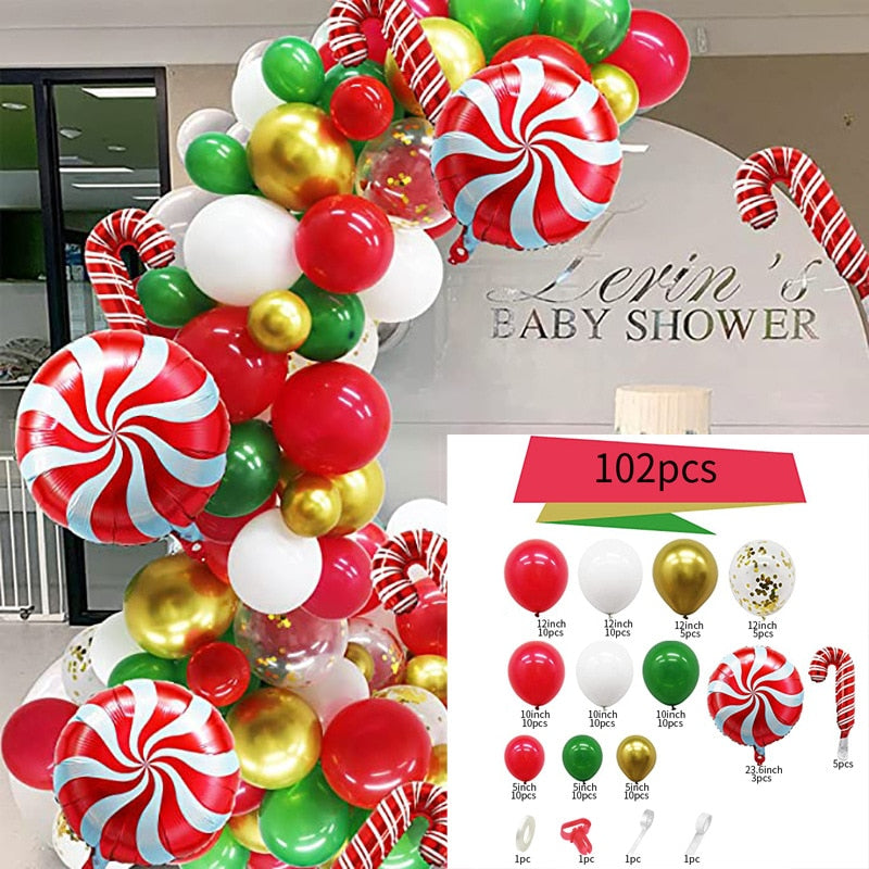 Christmas Balloon Arch Green Red White Gold Candy Cane Balloons Garland Kit New Year Xmas Christma Party Decorations Balloons