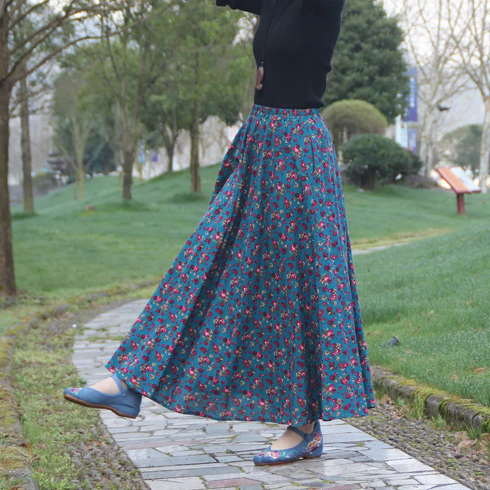 Summer Ethnic Style Cotton Linen Bohemian Streetwear Y2k Skirt Fashion Clothes Long Skirts Women Clothing Casual Vintage Elegant