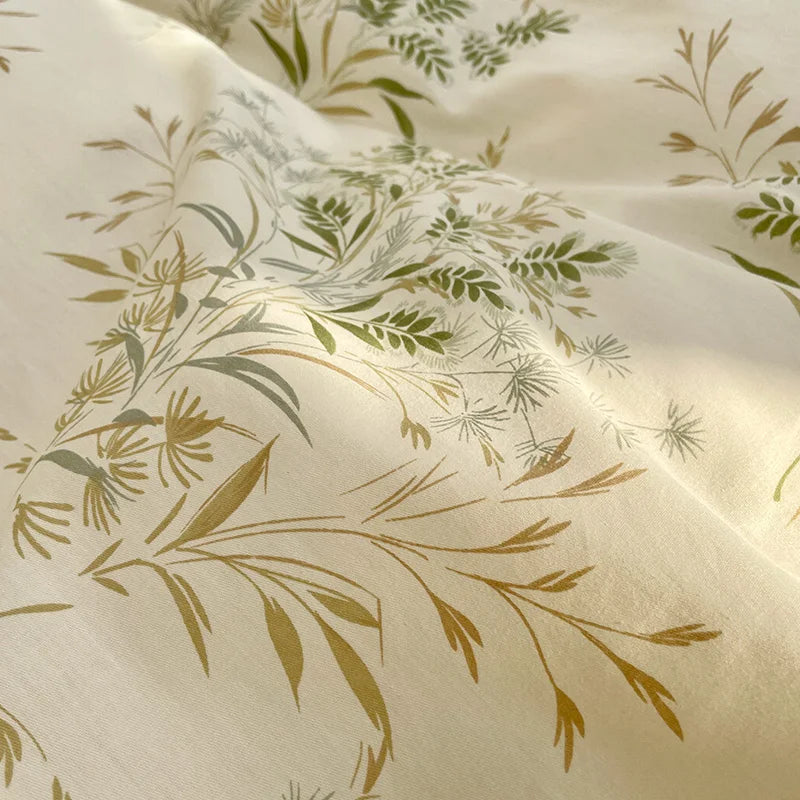 Yeknu Simple Leaves Floral Printed Duvet Cover Set with Sheet Pillowcases No Filling Soft Bed Linen Full Queen Size Woman Home Bedding