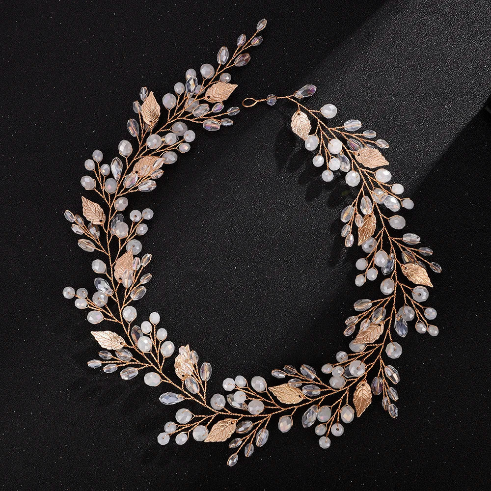qgtao - Gold Alloy Crystal Bead Flower Headband Hair Accessories Tiaras Bridal Headwear Wedding Hair Jewelry Party Prom Headpiece