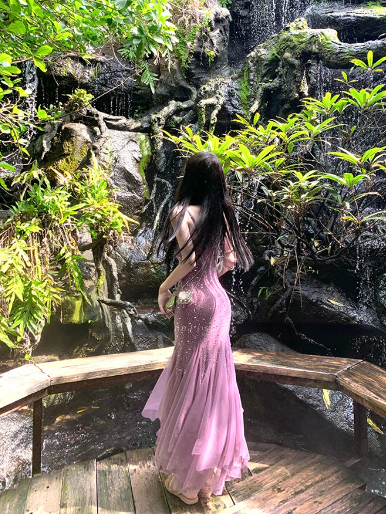 qgtao Casual Even Party Midi Dress Female Vintage Bodycon Strap Dress Even Party Chic 2024 Summer Outwear Beach Style Clothing Korean