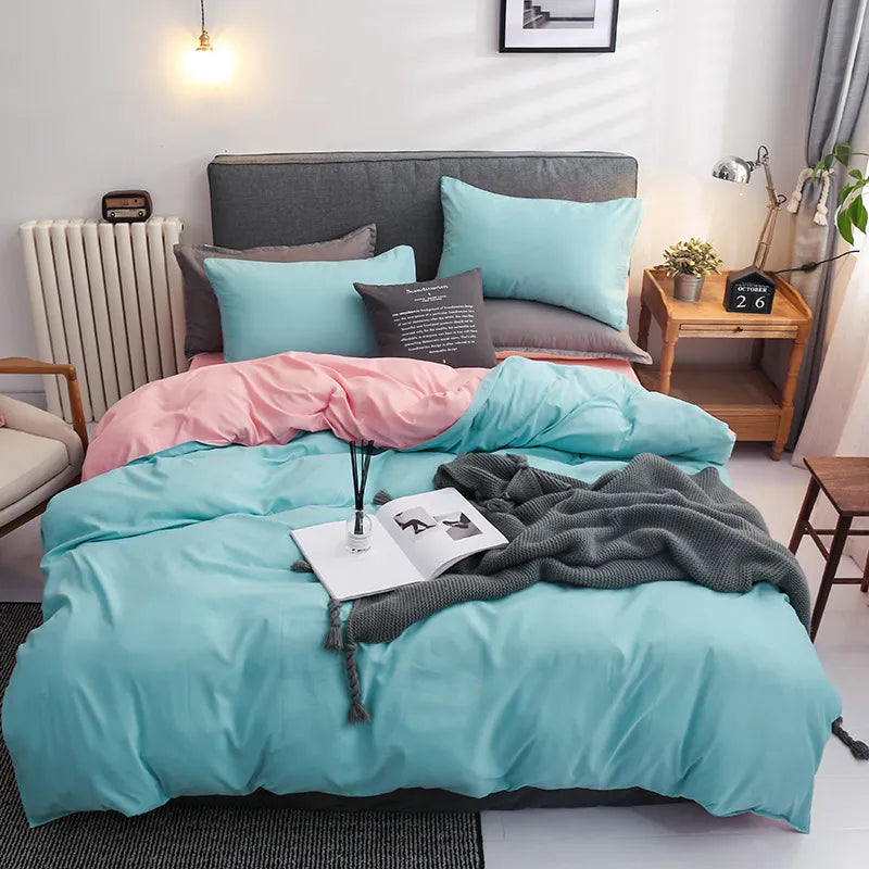 Yeknu - Solid Color Bedding Set Orange Grey Single Double Size Bed Linen Duvet Cover Pillowcase No Fillings Kids Adult Home Textile