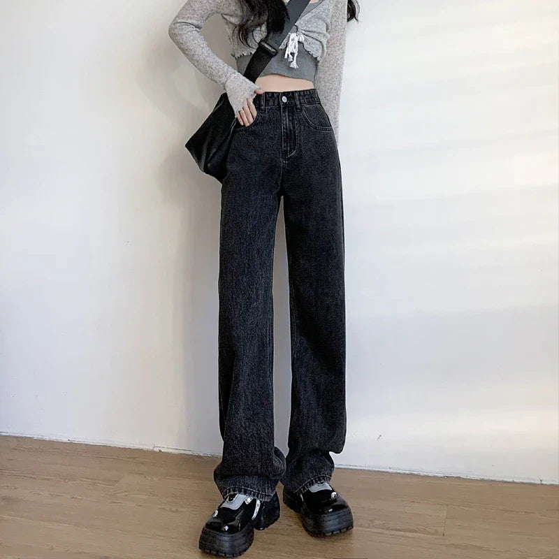 qgtao High Waiste Jeans Y2K Fashion Women Clothing Blue Black Straight Leg Denim Pants Trousers Mom Jean Baggy Trousers Tall