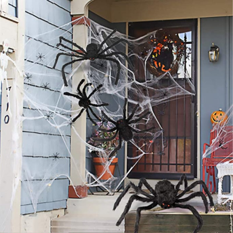 30cm, 50cm, 75cm, 90cm Oversized Plush Black Spider Halloween Party Decoration Outdoor Home Bar Haunted House Horror Props