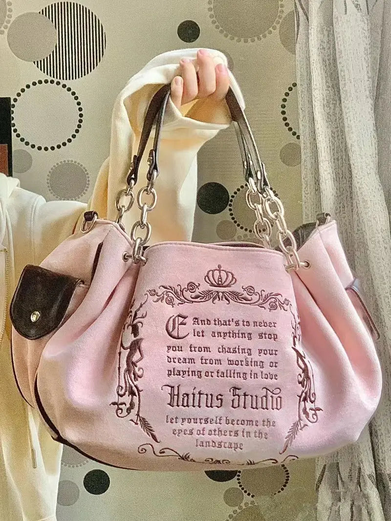 qgtao Vintage Letter Y2k Handbag Women Gothic Large Capacity Casual Crossbody Bag Purse Female Harajuku Aesthetic The Tote Bag