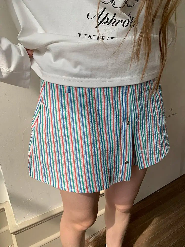 qgtao - Summer Stripe Shorts Women Y2k Causal Baggy Low Waist Korean Straight Half Pants Streetwear Fashion Female Short Skirts
