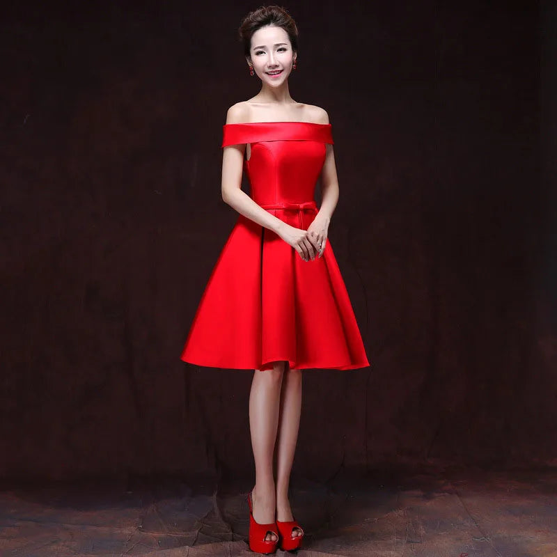 qgtao Elegant Satin Bridesmaid Dresses for Women 2024 Summer Sexy Boat Neck Prom Cocktail Evening Party Mini Dress Slim Formal vestido