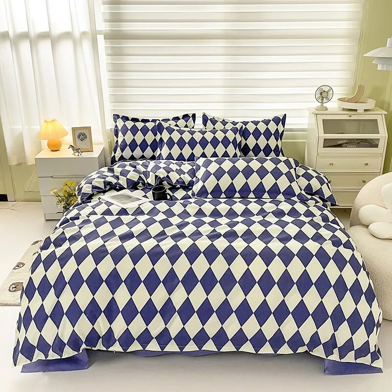 Yeknu - Floral Printed Duvet Cover Set with Sheet Pillowcases Warm Cute Cartoon Bed Linen Full Queen Size Home Gift Bedding Set
