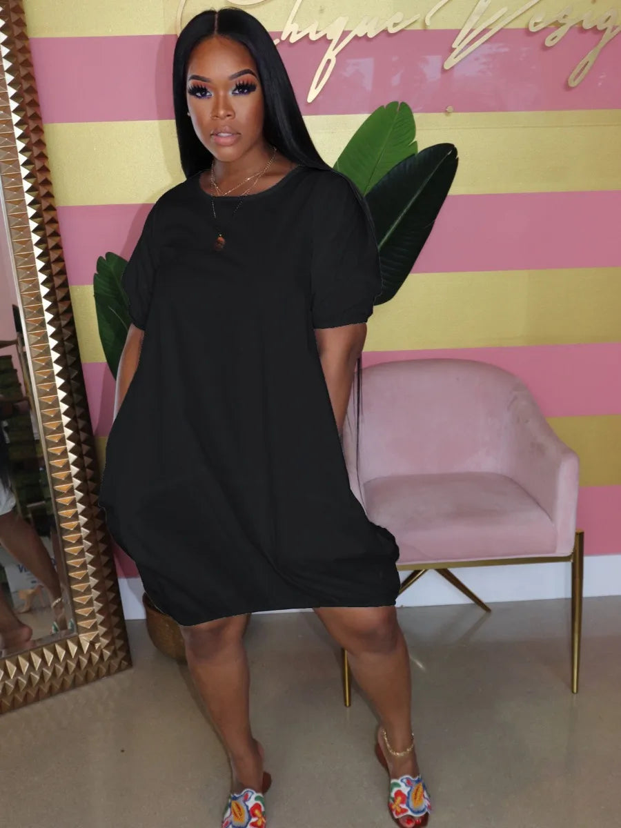 qgtao  Plus Size dresses summer short sleeve dress Round Neck Bud Loose mini Dress Casual Drop Shoulder Knee dress Female Vestidos