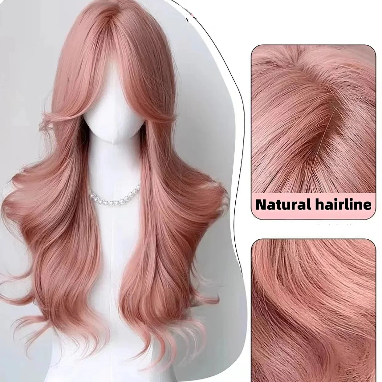 qgtao - Pink Wig for Women Long Wavy Pink Lolita Cosplay Wig Sweet Nature Wave Headband Synthetic Wig