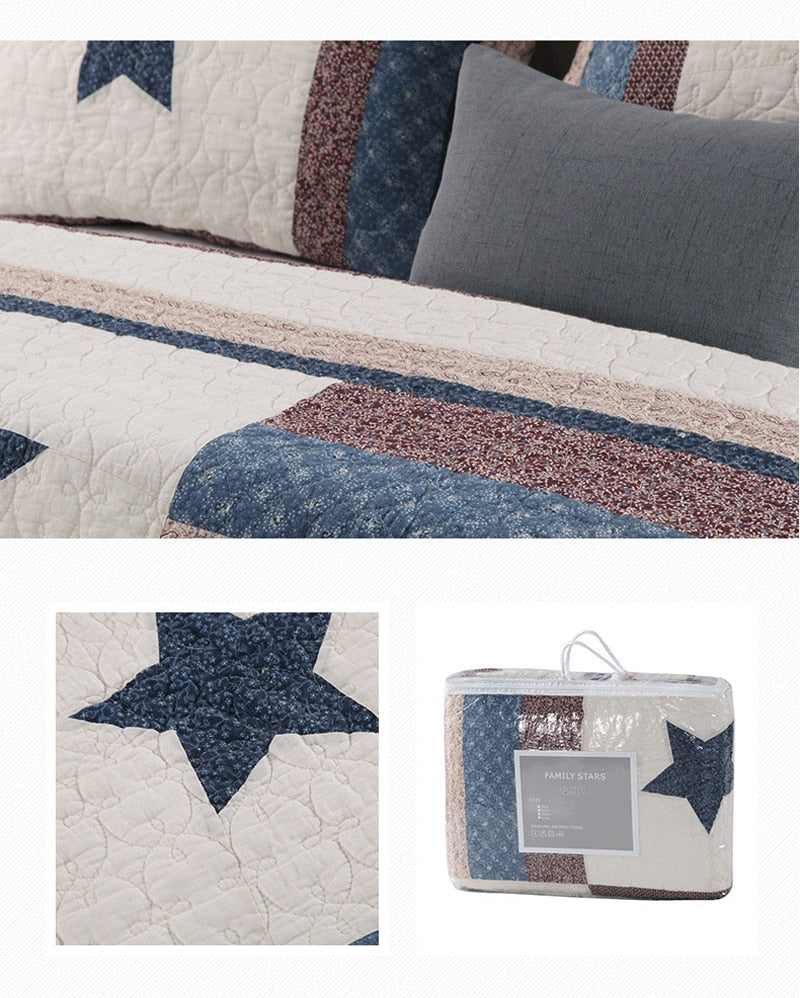 Yeknu Double Bed Cotton Printed Patchwork Pentagram Set Of 3 Quilted Quilt Light Quilt Pillowcase