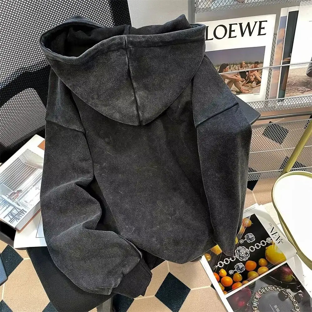 Hooded zip-up letter Print Women's Hoodie Y2k clothing High Street sweatshirts for men Round Neck Hoodies Vintage Dark Coat