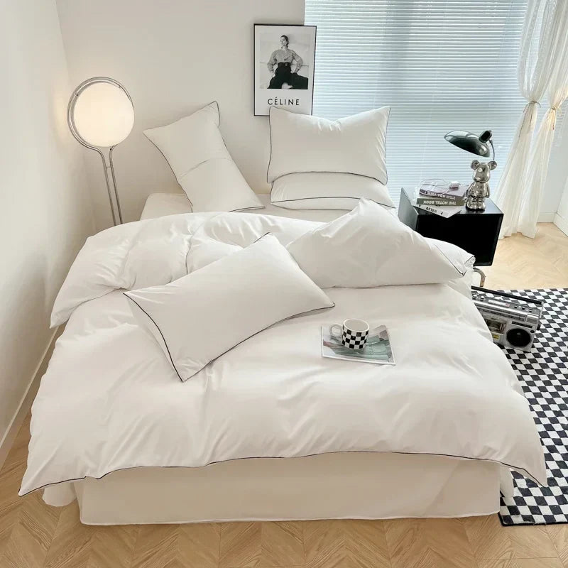 Yeknu Black Color Bedding Set For Adults Simple Style Double Bed Sheet Sets Single/Queen/king Bed Cover Full Set Plain Bedding