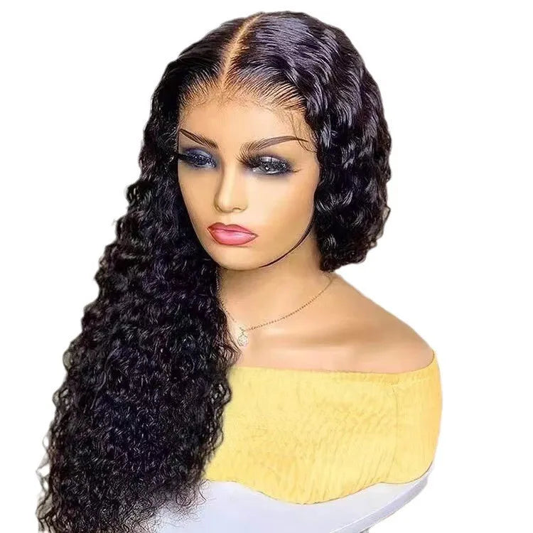 qgtao - Lace Front Wig for Women Ombre Black Parted Long Deep Wavy Hair Afro Wig Human Hair Lace Frontal Wigs