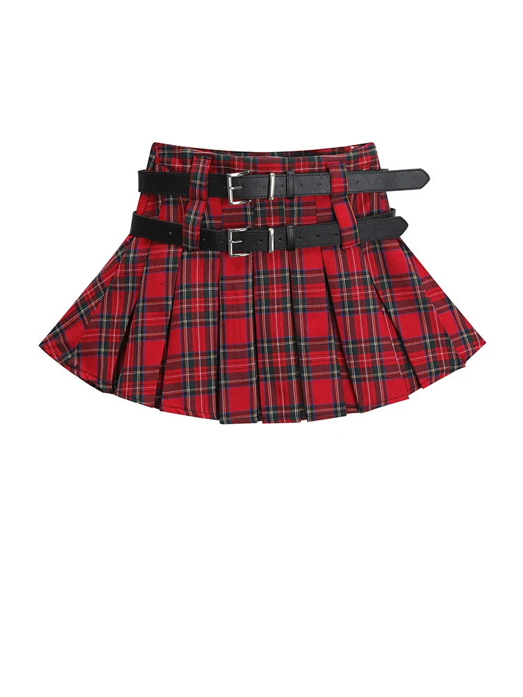 qgtao 2024 High Waist A-line Red Plaid Pleated Skirts Clothes Mini Girls Punk Women's Skirt Shorts Harajuku Y2k Kawaii Summer Skater