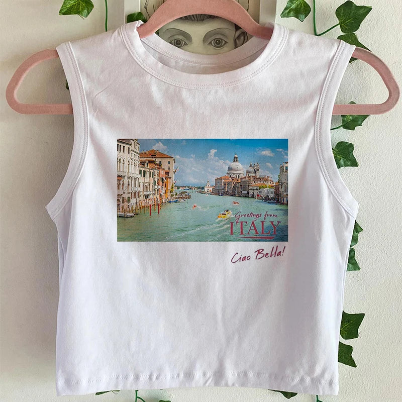 qgtao Gothic Fairycore Sexy Corset Grunge T-shirts Aesthetic Print 00s Y2k Style Crop Tops Sleeveless Women Punk Vintage Girls Summer