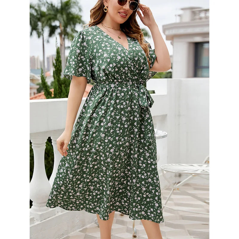 qgtao Plus Size Summer Midi Dress Women Floral Flower Print Casual Ladies Dresses Fashion Woman Dress 2024 Vestido Mujer