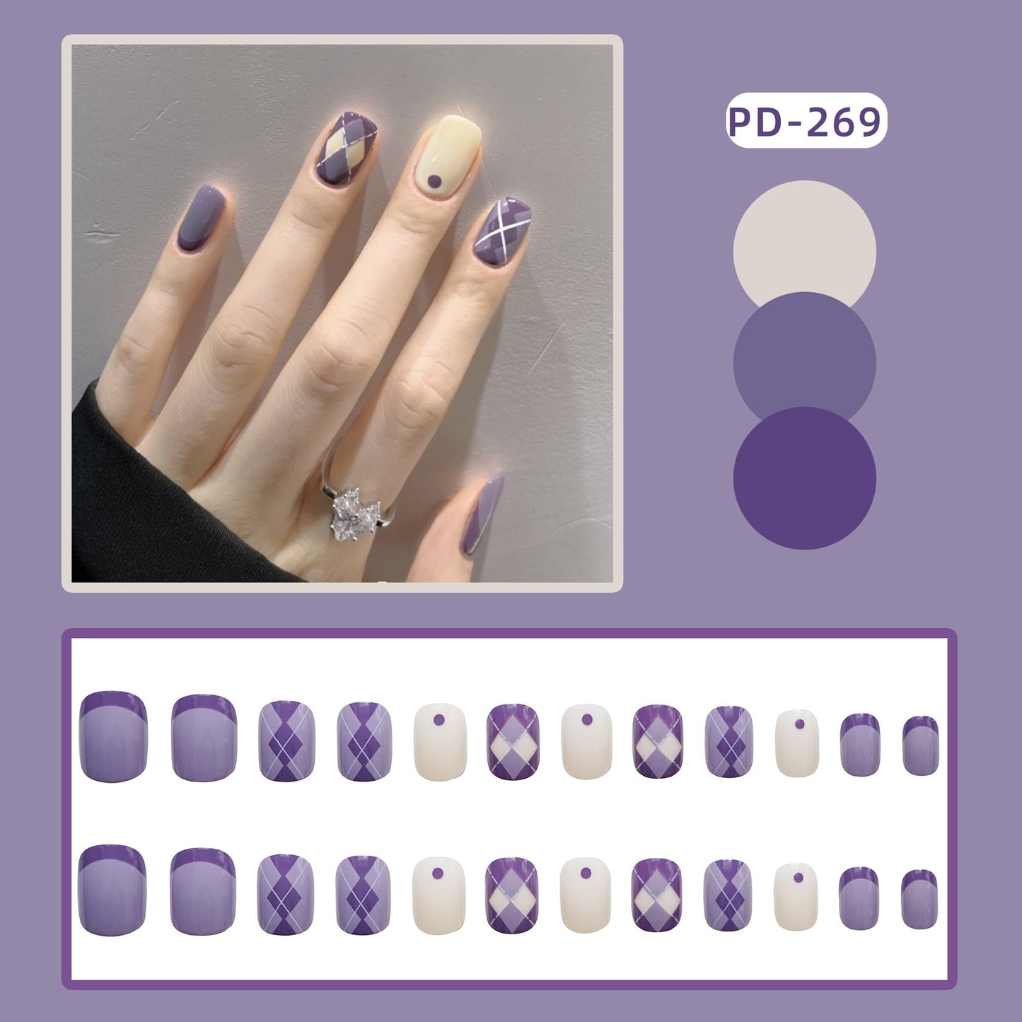 24pcs/box Christmas Fake Nails Style Art Nail Tips Press on False with Glue Designs Set Full Cover Artificial Short Fingernails
