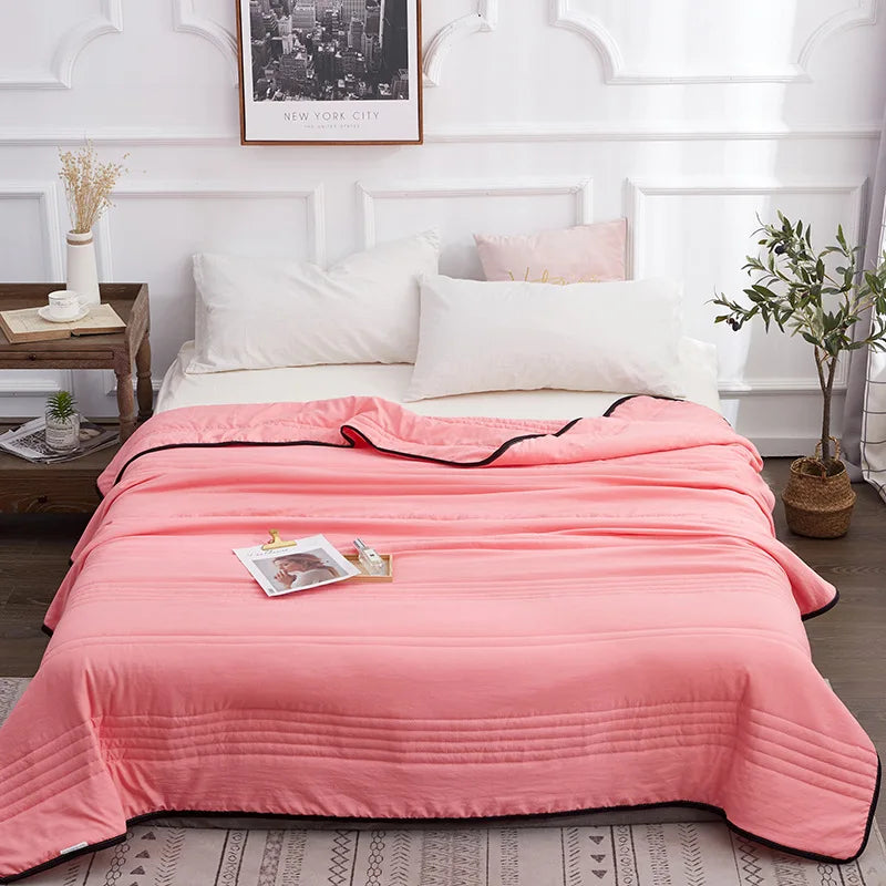 Yeknu Summer Air Condition Quilt Thin Stripe Lightweight Comforter Full Queen Breathable Sofa Office Bed Travel Quilts Throw Blanket