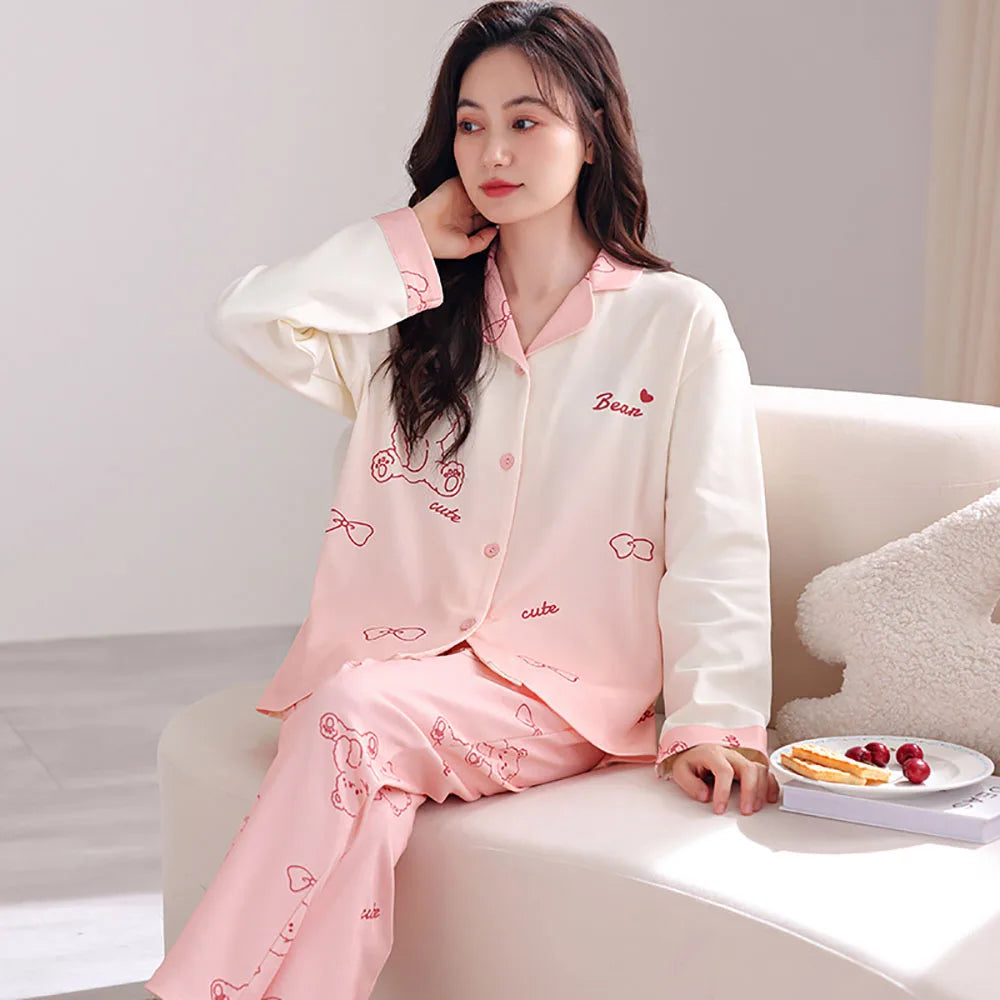 qgtao M-3XL 100% Cotton Soft Women's Pajama Sets Free Shipping Spring Autumn Sleepwear for Sleeping Korean Style Cute Home Clothes