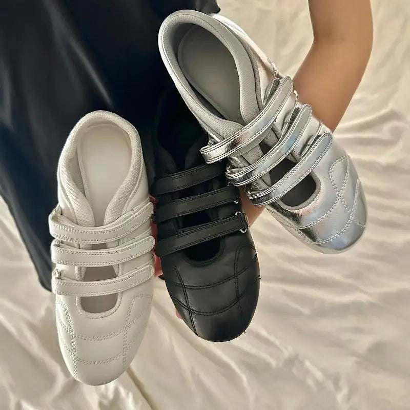 qgtao ballet shoes 2024 autumn and winter fashion new round head sports flat women's shoes velcro Mary Jane shoes