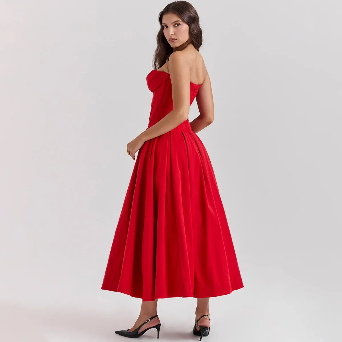 qgtao Summer Formal Occasion Strapless Dress Sexy Elegant Fit and Flare Birthday Party Dresses Red Women's Clothing
