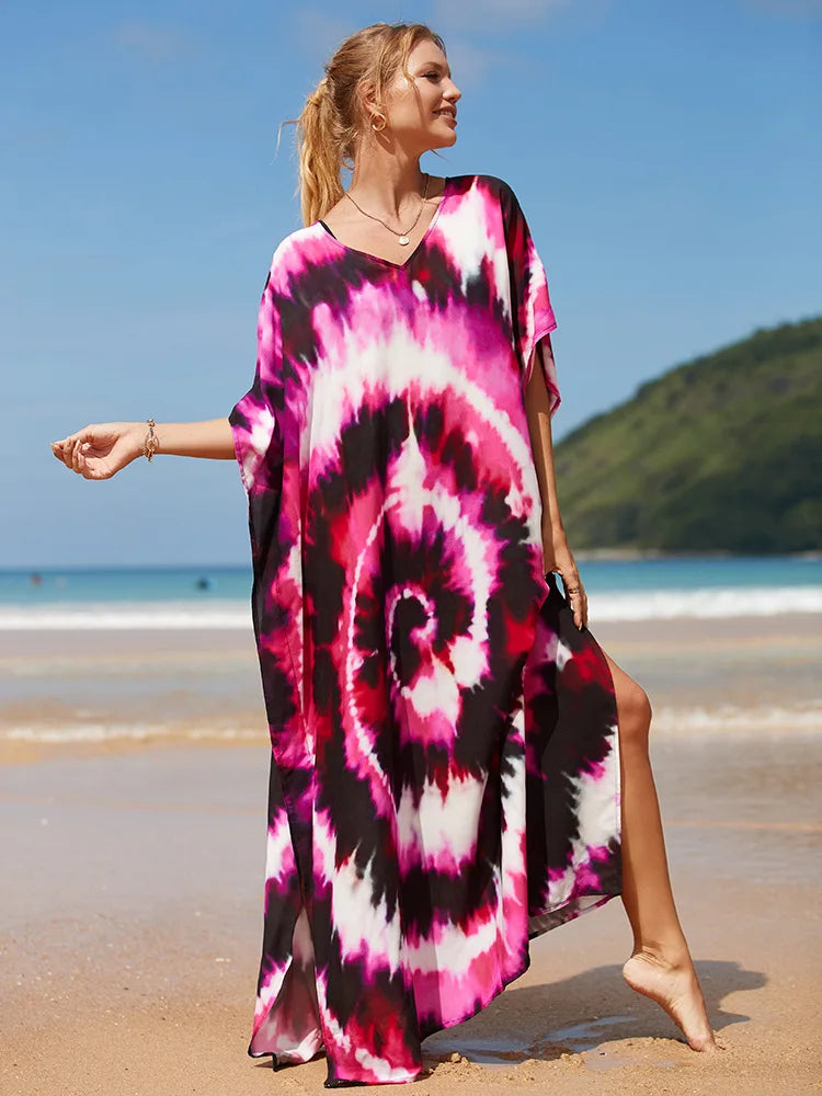 qgtao Cover-ups Kaftan Dress Print Swimsuit Plus Size Swimwears Caftans Maxi Beach Outfits Dress Vacation Outfits