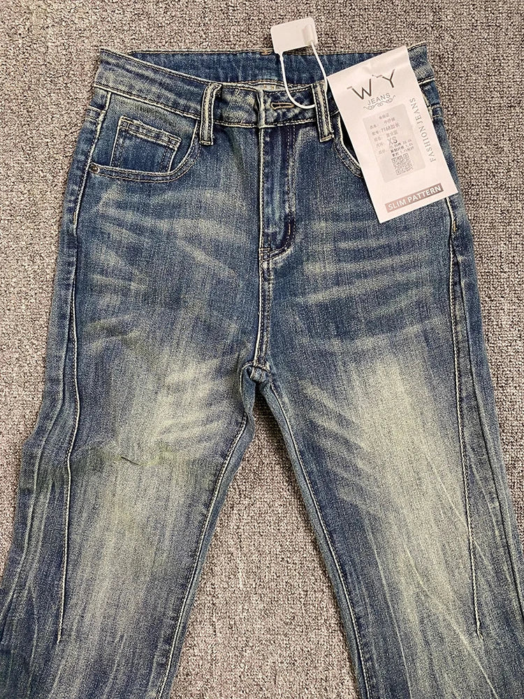 Women's Blue Jeans Vintage Korean Baggy Cowboy Pants Harajuku Wide Denim Trouser 90s Aesthetic Y2k 2000s Trashy Emo Clothes 2024
