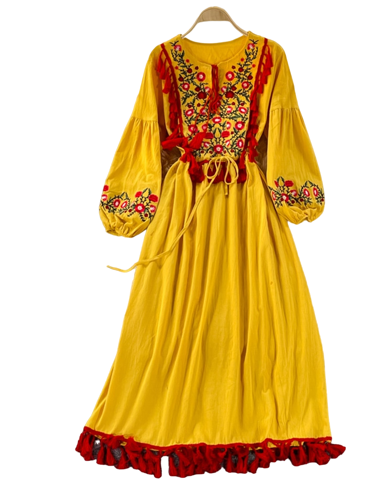 Ethnic Style Lace Cotton Dress