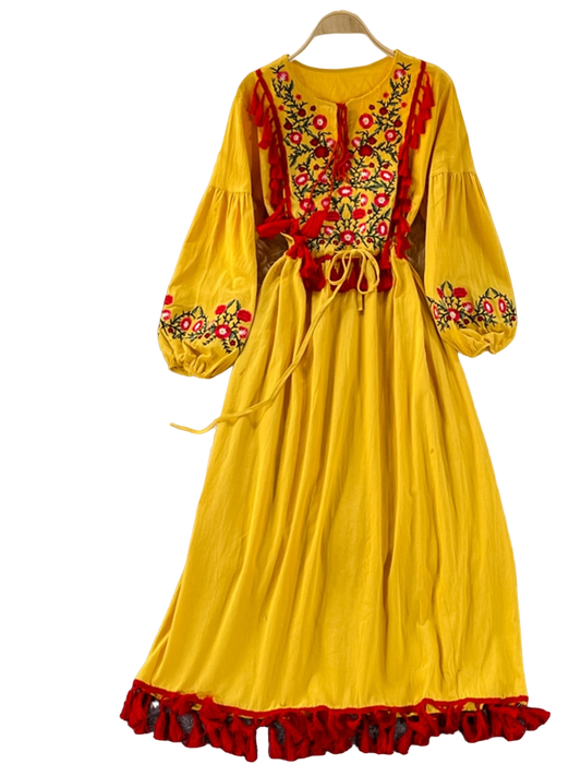 Ethnic Style Lace Cotton Dress