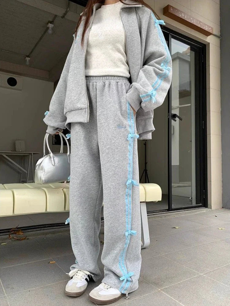 qgtao 2 Piece Skirt Sets Female Y2k Clothing Zipper Bow Sweet Korean Fashion Hoodie Suits Women Studentseven Party Outwear 2024