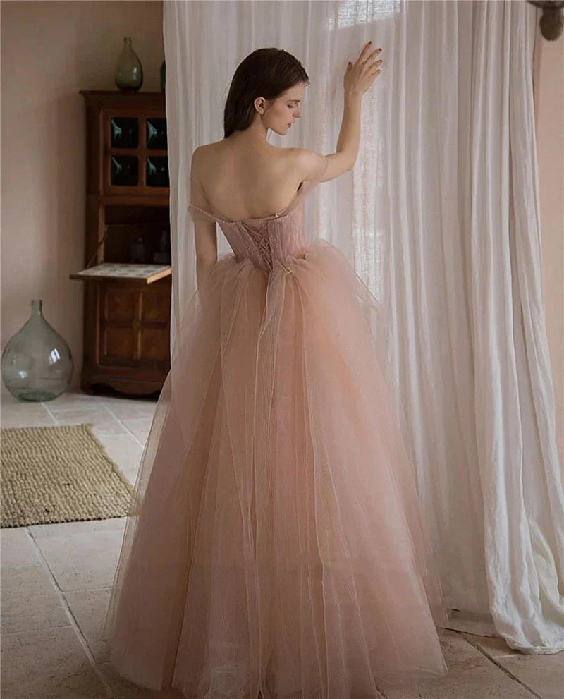 qgtao Princess Tulle Korea Prom Dresses For Wedding Party Off the Shoulder Corset Back  Formal Occasion Dress Evening Gowns