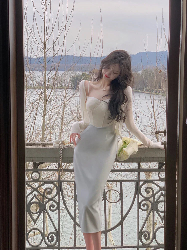 qgtao-Luxury Corset Ruched Midi Dress for Women Spaghetti Strap Sexy Bodycon Elegant Slim Party Evening Dress Vestidos Summer 2023