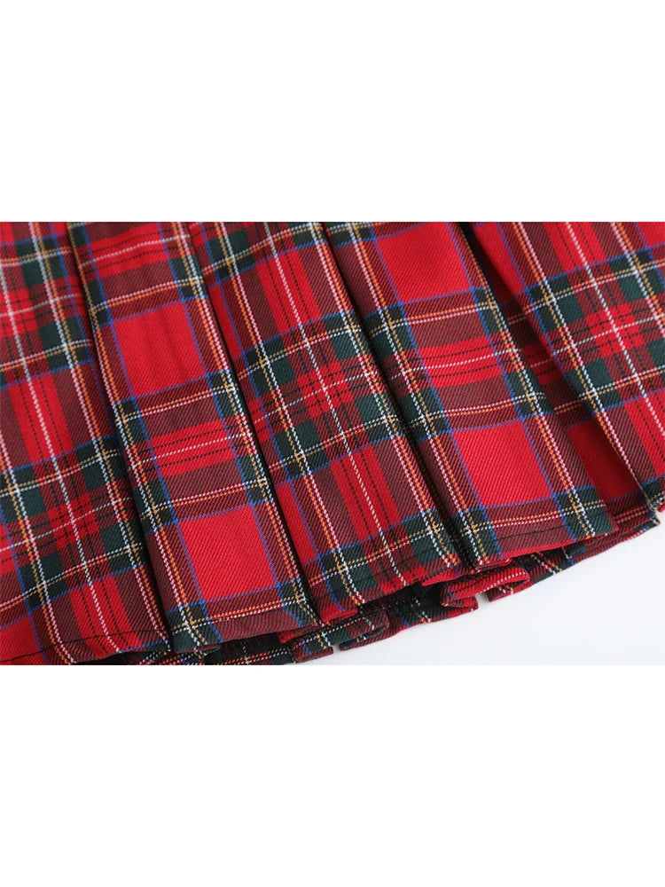 qgtao 2024 High Waist A-line Red Plaid Pleated Skirts Clothes Mini Girls Punk Women's Skirt Shorts Harajuku Y2k Kawaii Summer Skater