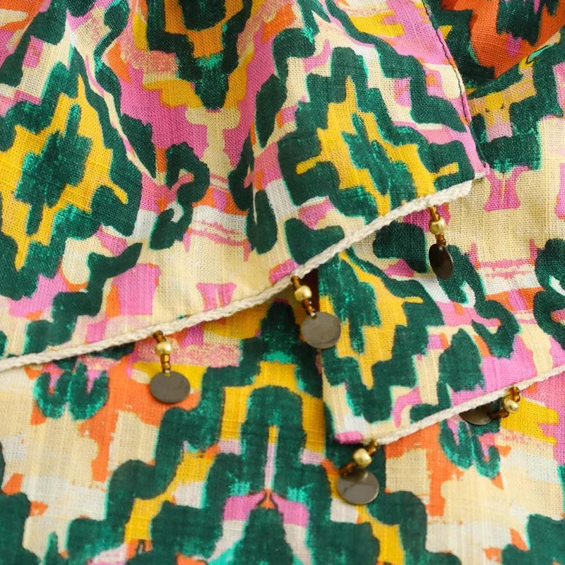 TRAF Print High Waist Midi Skirt for Women Summer 2023 Knot Beading Sexy Slit Female Long Skirt Floral Vintage Beach Slit Skirt