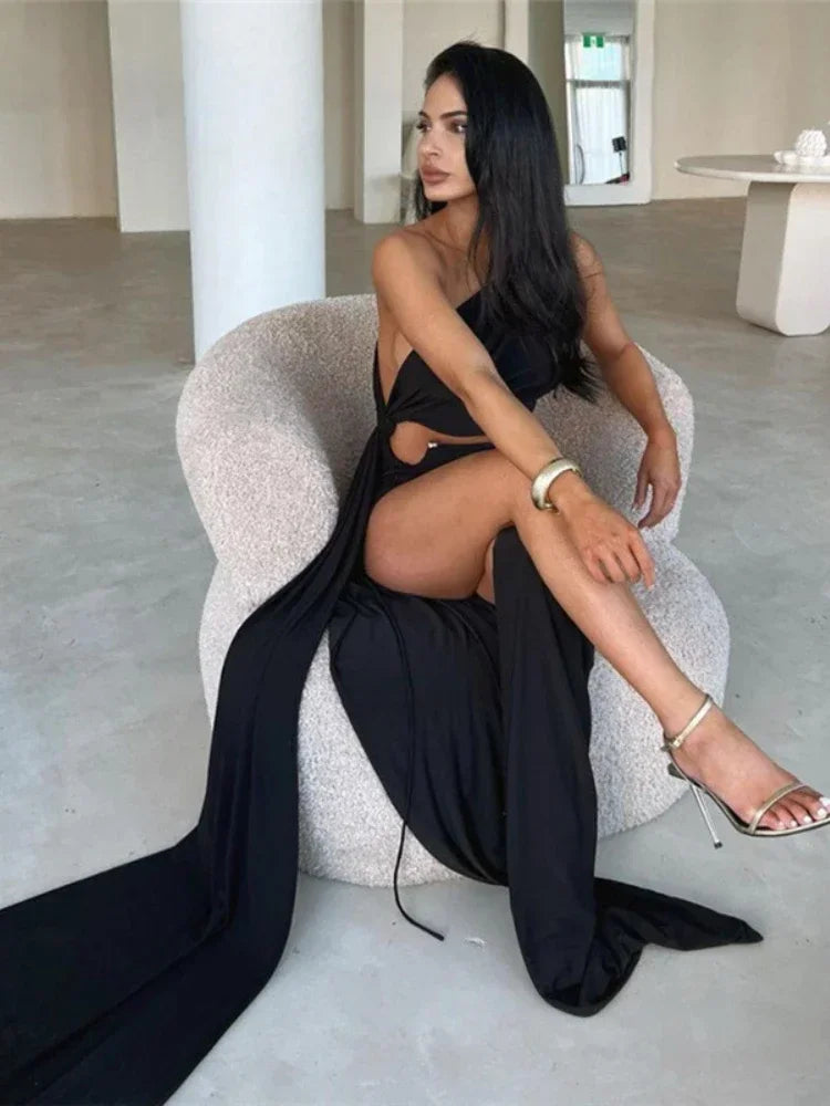 qgtao Elegant Luxury Party Evening Maxi Dresses for Women 2024 Hollow Out Split Bodycon Dress Floor Length Summer Sexy Dress