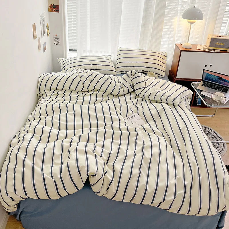 Yeknu Green Stripe Series Printed Soft Bedding Set Duvet Cover Bedclothes Bedspread Pillowcases Flat Sheets Comforter Sets for Girls