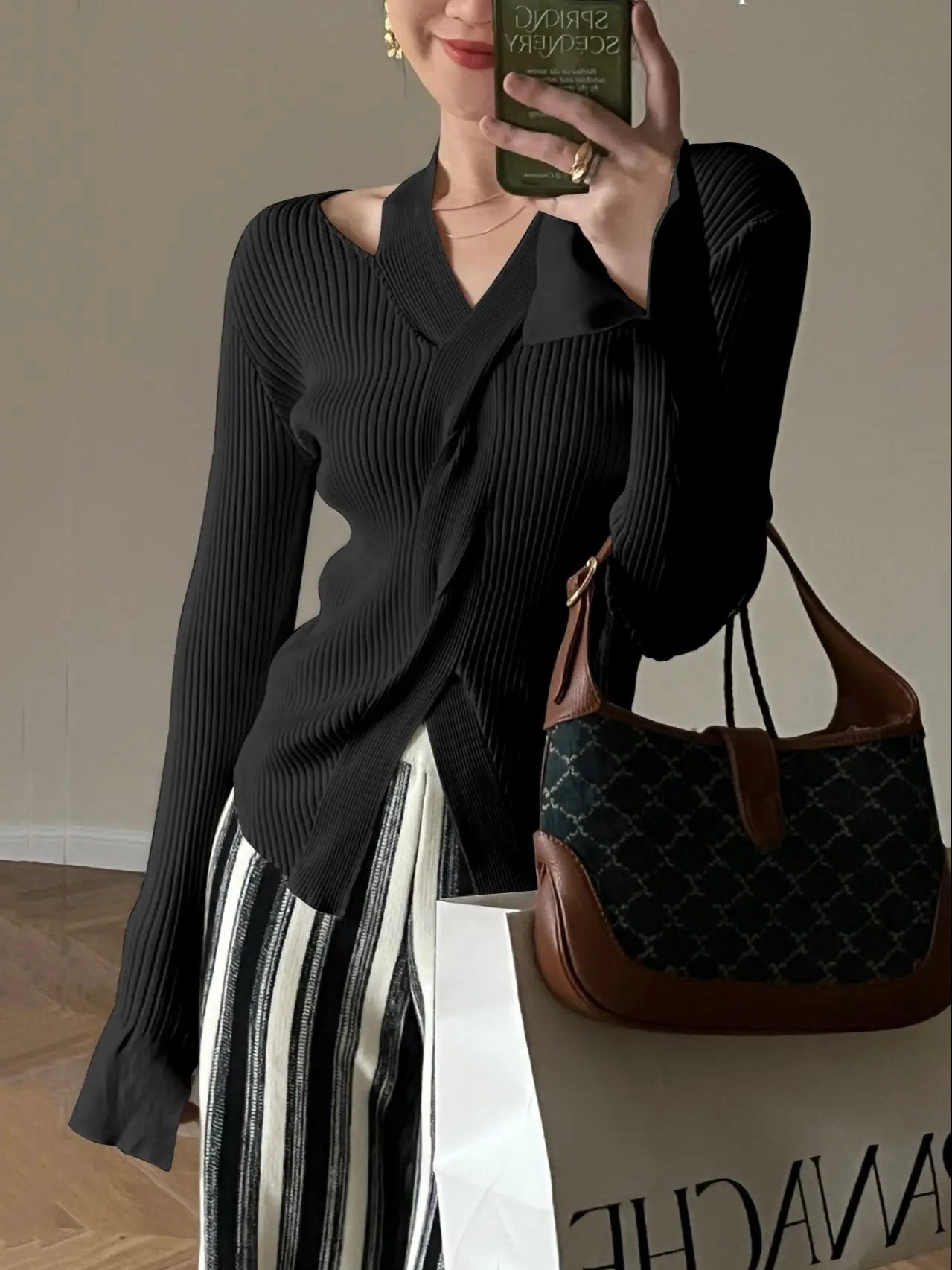 qgtao Women's Blouse Chic Hollow out Sexy knitted Pullovers for Autumn Female Korean Clothing Solid Full Sleeve Bottoming Shirt