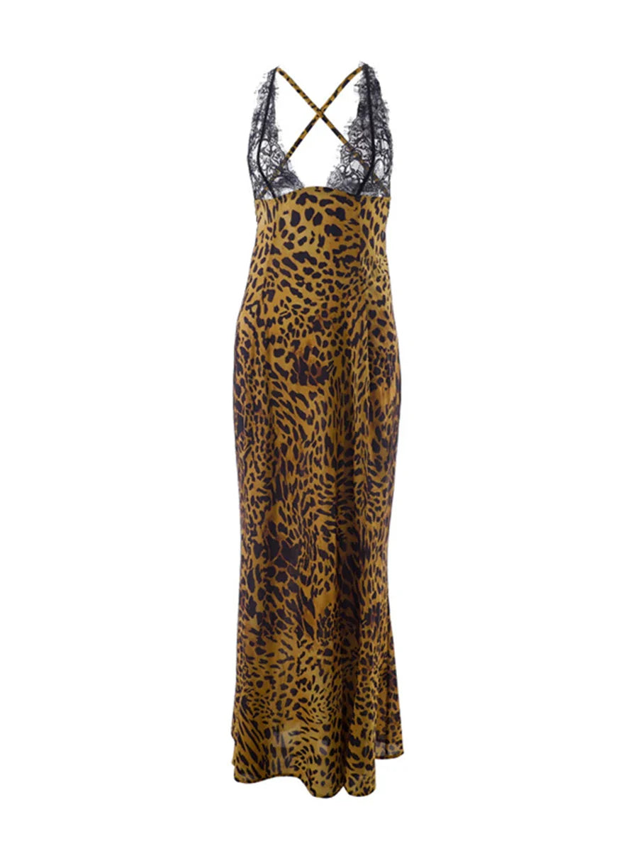 Boxtoday Women Sexy Summer Sling Dress Vintage Sleeveless Backless Flower/Leopard Print Bodycon Long Dresses for Cocktail Party Clubwear