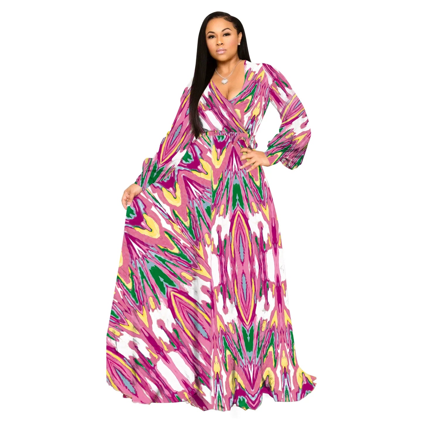 qgtao Beach Chiffon Long Dresses Women's Clothing Plus Size Dresses 2024 Autumn Urban Casual Fashion Print Large Swing Dress