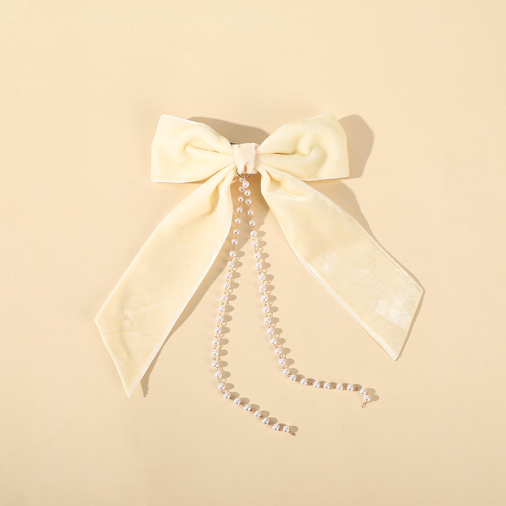 AWAYTR Tassel Elegant Vintage Bow Pearl Chain Hairpins Sweet Hair Decorate Headband Hair Clips For Fashion Hair Accessories