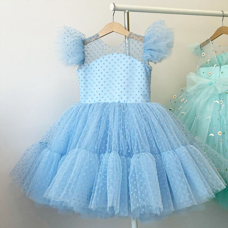 Summer Girl Dress Birthday Party Princess Dress Children Polka Dots Gown Flower Girl Wedding Tutu Fluffy Dresses Vestidos